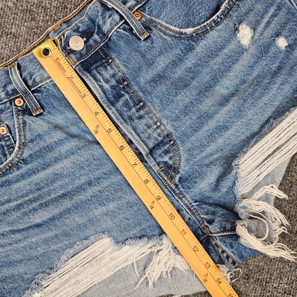 Levis 501 Original Cut Off Denim Shorts Women 33 Distressed Button Fly High Rise - Picture 5 of 10